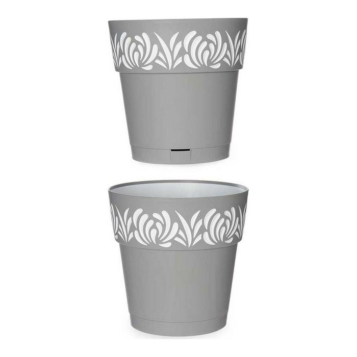 Stefanplast Maceta Gaia Gris-Blanco 25 cm con Reserva de Agua Stefanplast Maceta Gaia Gris-Blanco 25 cm con Reserva de Agua