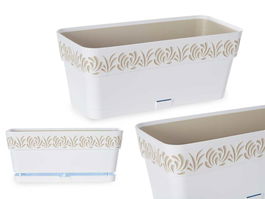 Stefanplast Jardinera Plastico Gaia 30 cm Blanca Con Reserva de Agua 29.3x13.3x12.3 cm (Set de 12)