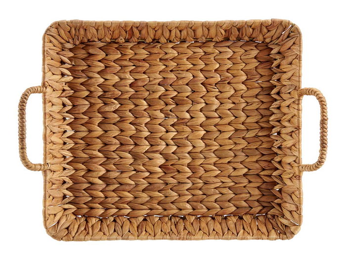 Giftdecor Centro de Mesa Rectangular Bajo de Paja de Jacinto Acuático con Asas, Color Marrón, 44 x 32.5 x 10 cm (Set de 12)