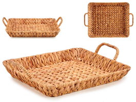 Giftdecor Centro de Mesa Rectangular Bajo de Paja de Jacinto Acuático con Asas, Color Marrón, 44 x 32.5 x 10 cm (Set de 12)