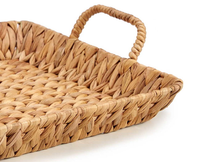 Giftdecor Centro de Mesa Rectangular Bajo de Paja de Jacinto Acuático con Asas, Color Marrón, 44 x 32.5 x 10 cm (Set de 12)