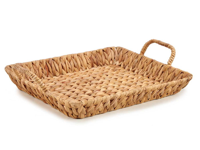 Giftdecor Centro de Mesa Rectangular Bajo de Paja de Jacinto Acuático con Asas, Color Marrón, 44 x 32.5 x 10 cm (Set de 12)