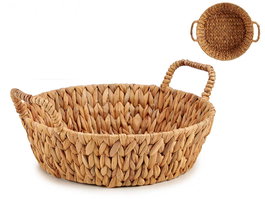 Giftdecor Centro de Mesa Redondo de Paja Alto con Asas para Decoración, Marrón, Material Natural (Jacinto Acuático) y Metal, 39.5x16.5x35 cm (Set de 12)