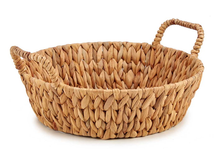 Giftdecor Centro de Mesa Redondo de Paja Alto con Asas para Decoración, Marrón, Material Natural (Jacinto Acuático) y Metal, 39.5x16.5x35 cm (Set de 12)