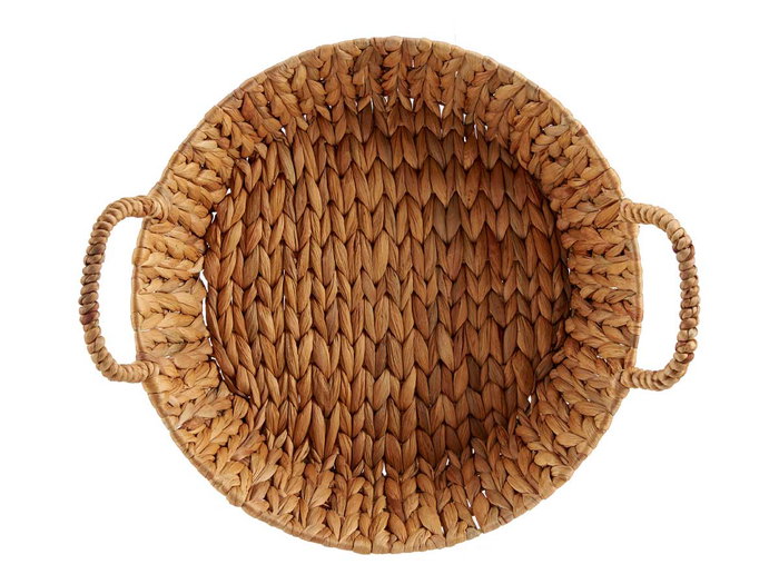 Giftdecor Centro de Mesa Redondo de Paja Alto con Asas para Decoración, Marrón, Material Natural (Jacinto Acuático) y Metal, 39.5x16.5x35 cm (Set de 12)