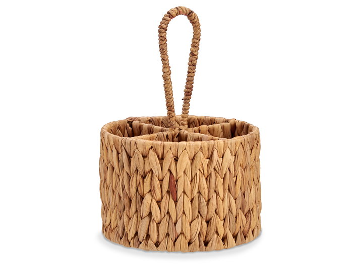 Giftdecor Cubertero Redondo de Paja Jacinto Acuático y Metal Marrón con 4 Huecos 20x30x20 cm (Set de 12)