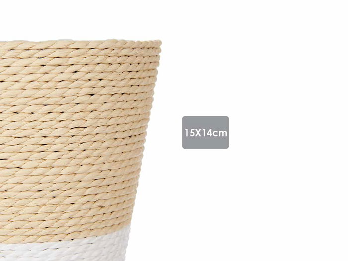 Ibergarden Macetero o Jardinera de Cuerda y Plástico, Color Blanco y Natural, Dimensiones 16x16x14 cm (Set de 24)