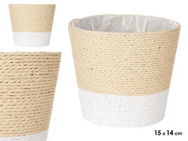 Ibergarden Macetero o Jardinera de Cuerda y Plástico, Color Blanco y Natural, Dimensiones 16x16x14 cm (Set de 24)