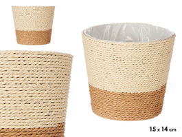 Ibergarden Macetero colgante de cuerda y plástico 16x14x16 cm, color marrón natural, para interior o exterior (Set de 24)