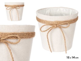 Ibergarden Macetero de Tela con Lazo Blanco-Marron 15x14cm