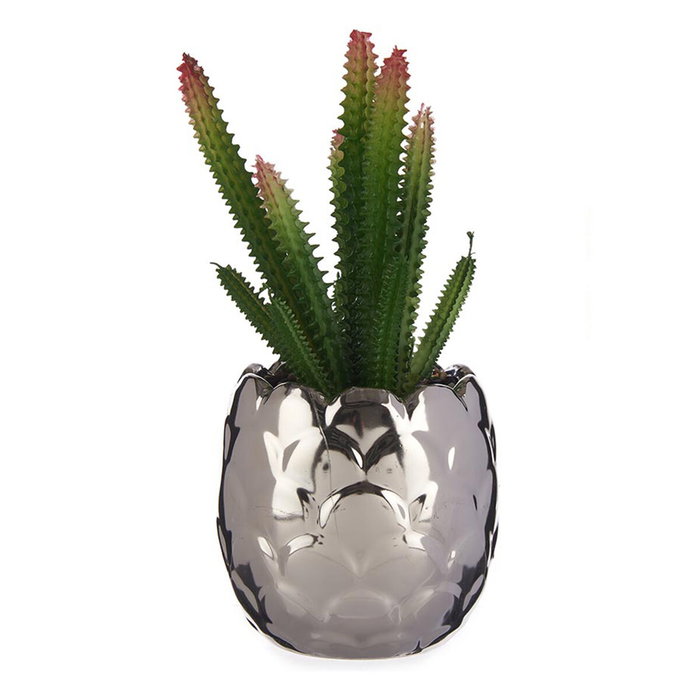 Ibergarden Cactus Artificial con Maceta de Cerámica Plata Ibergarden Cactus Artificial con Maceta de Cerámica Plata