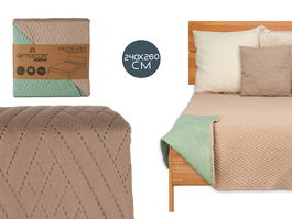 Giftdecor Colcha Cama Reversible Natural Verde Mar 240x260 cm Beige y Verde (Set de 6)
