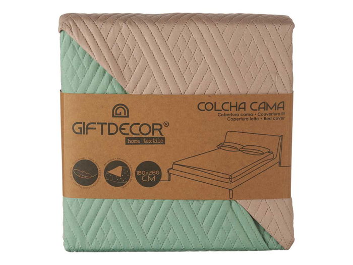 Giftdecor Colcha Cama Reversible Natural Verde Mar 240x260 cm Beige y Verde (Set de 6)
