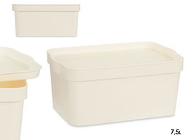 Kipit Caja Plástico con Tapa 7,5 L Crema 21.5 x 14.5 x 32 cm (Set de 12)