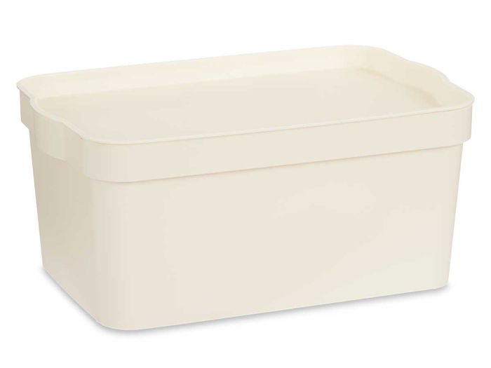 Kipit Caja Plástico con Tapa 7,5 L Crema 21.5 x 14.5 x 32 cm (Set de 12)