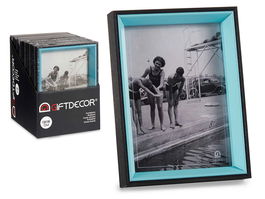 Giftdecor Portafotos Madera 20x15x3 cm Negro y Azul con Cristal (Set de 24)