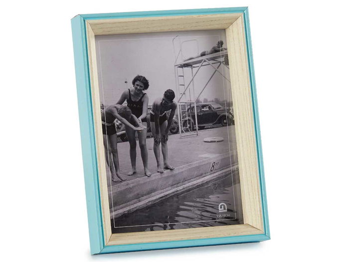 Giftdecor Portafotos Madera Azul y Natural con Cristal 20x15 cm (Set de 24)