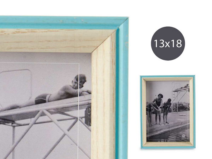 Giftdecor Portafotos Madera Azul y Natural con Cristal 20x15 cm (Set de 24)