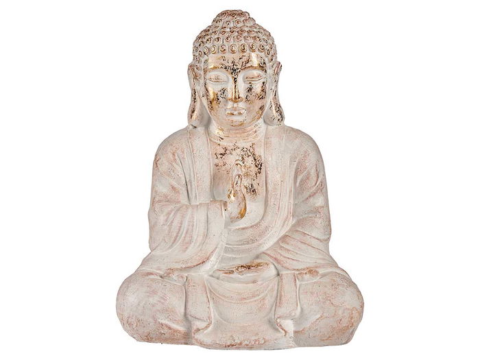 Ibergarden Buda Poliresina Rezando Blanco y Oro 23.5 x 49 x 36 cm