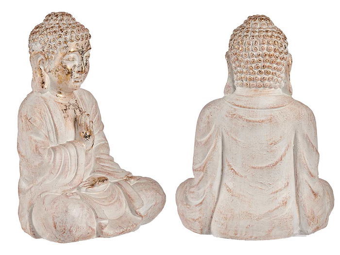 Ibergarden Buda Poliresina Rezando Blanco y Oro 23.5 x 49 x 36 cm
