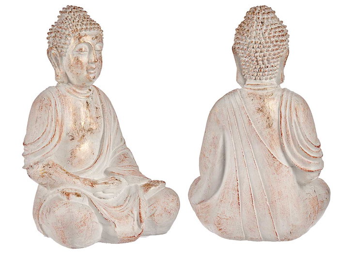 Ibergarden Buda Poliresina Manos Juntas Blanco y Oro 24.5x31.8x50 cm