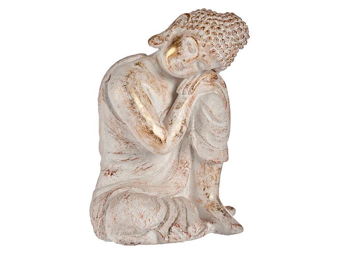 Ibergarden Buda Cabeza Lado Derecho Blanco y Oro Poliresina 28.5x37x43.5 cm