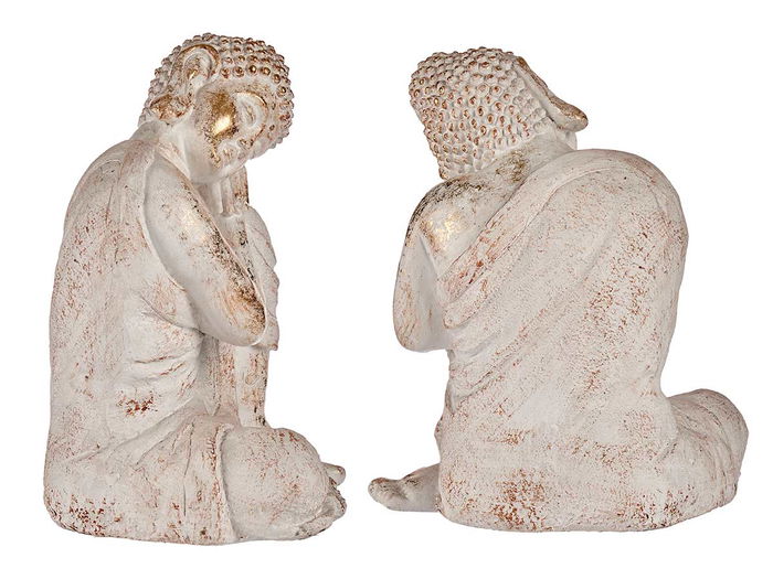 Ibergarden Buda Cabeza Lado Derecho Blanco y Oro Poliresina 28.5x37x43.5 cm