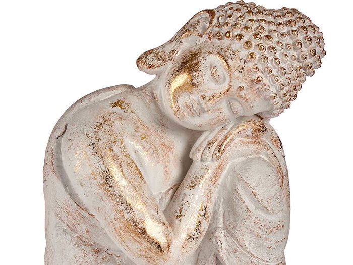 Ibergarden Buda Cabeza Lado Derecho Blanco y Oro Poliresina 28.5x37x43.5 cm