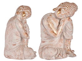 Ibergarden Buda Cabeza Lado Derecho Blanco y Oro Poliresina 28.5x37x43.5 cm