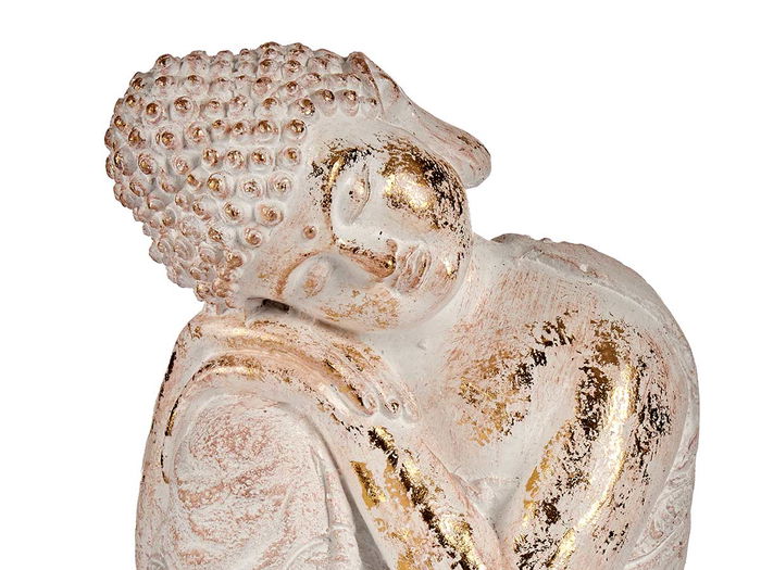 Ibergarden Buda Poliresina Sentado Cabeza Lado Izquierdo Blanco y Oro 23x33x26cm (Set de 2)