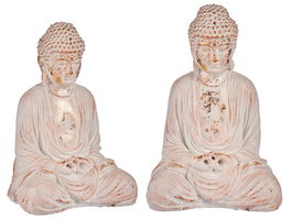 Ibergarden Buda Manos Cruzadas Blanco y Oro Poliresina 22.5x27x40.5 cm (Set de 2)