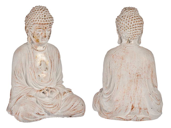 Ibergarden Buda Manos Cruzadas Blanco y Oro Poliresina 22.5x27x40.5 cm (Set de 2)