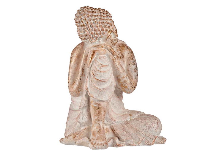 Ibergarden Buda Poliresina Sentado Relajado Blanco y Oro 35.5 x 54.5 x 42 cm