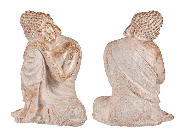 Ibergarden Buda Poliresina Sentado Relajado Blanco y Oro 35.5 x 54.5 x 42 cm