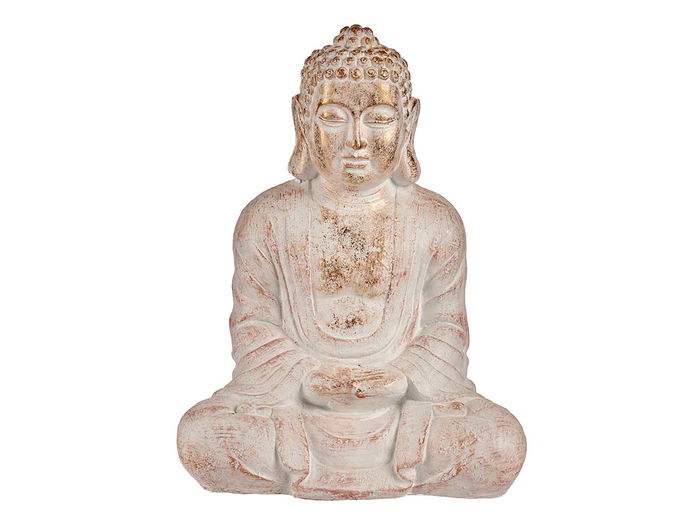 Ibergarden Buda Poliresina Relajado Manos Juntas Blanco y Oro 25 x 57 x 42.5 cm