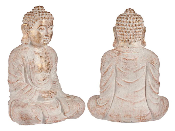 Ibergarden Buda Poliresina Relajado Manos Juntas Blanco y Oro 25 x 57 x 42.5 cm