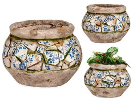 Ibergarden Jarrón Rústico de Poliresina, Pack de 2, Gris-Blanco-Azul