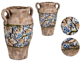 Ibergarden Jarron Poliresina Rustico 34.5 cm Gris Blanco Azul 21 x 28 x 34.5 cm (Set de 2)