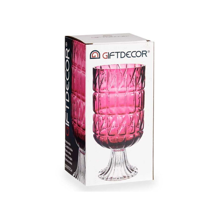 Giftdecor Jarrón de Cristal Tallado Rosa Oscuro Giftdecor Jarrón de Cristal Tallado Rosa Oscuro