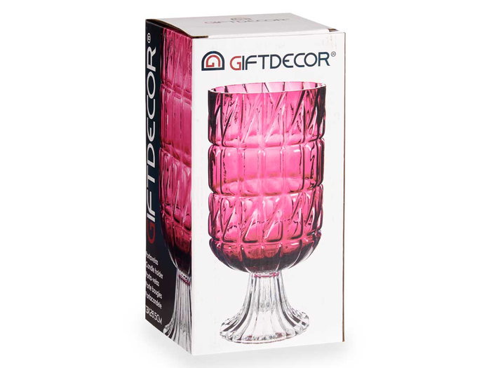 Giftdecor Jarron Cristal Tallado Rosa Oscuro 13x26.5x13 cm (Set de 6)