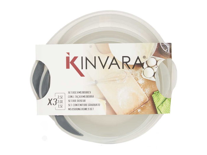 Kinvara Set 3 Bol Medidor con Silicona 21,7x14x24,5 cm Plástico TPE Beige y Gris 1,5+2+2,5 l (Set de 12)