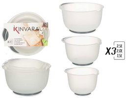 Kinvara Set 3 Bol Medidor con Silicona 21,7x14x24,5 cm Plástico TPE Beige y Gris 1,5+2+2,5 l (Set de 12)