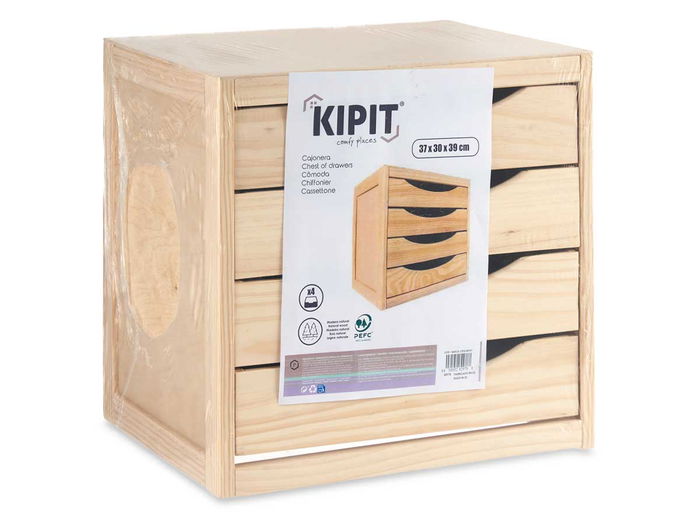 Kipit Cajonera Madera 4 Cajones Natural 30x37.4x38.5 cm