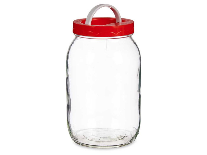 Vivalto Bote de Cristal Transparente con Tapa Roja y Asa, Capacidad 2L, Dimensiones 12x21x12 cm (Set de 6)