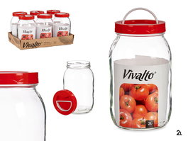 Vivalto Bote de Cristal Transparente con Tapa Roja y Asa, Capacidad 2L, Dimensiones 12x21x12 cm (Set de 6)