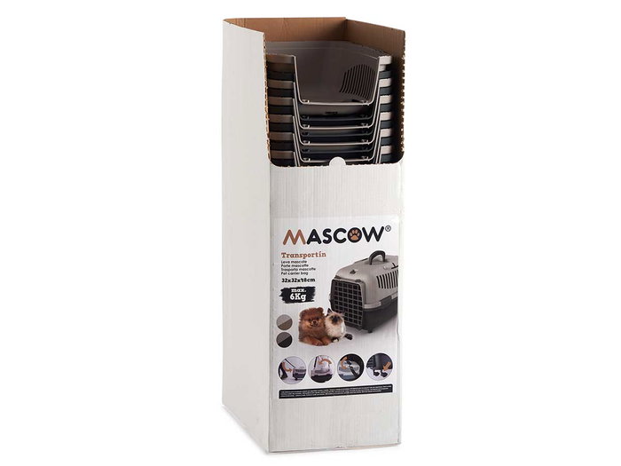 Mascow Transportin Plastico Antracita 31x31x48cm para Mascotas hasta 6 kg (Set de 20)