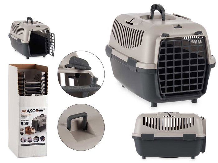 Mascow Transportin Plastico Antracita 31x31x48cm para Mascotas hasta 6 kg (Set de 20)