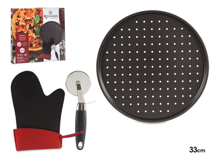 Kinvara Set Pizza Molde, Manopla y Cortapizza - Molde 33x33 cm (Set de 12) Kinvara Set Pizza Molde, Manopla y Cortapizza - Molde 33x33 cm (Set de 12)