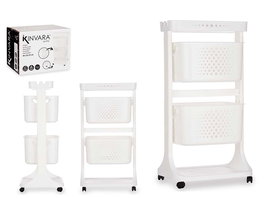 Kinvara Verdulero de Plástico Blanco con 2 Alturas y Ruedas | 35x82x43 cm