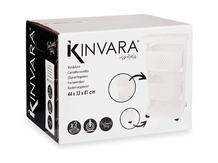 Kinvara Verdulero de Plástico Blanco con 2 Alturas y Ruedas | 35x82x43 cm